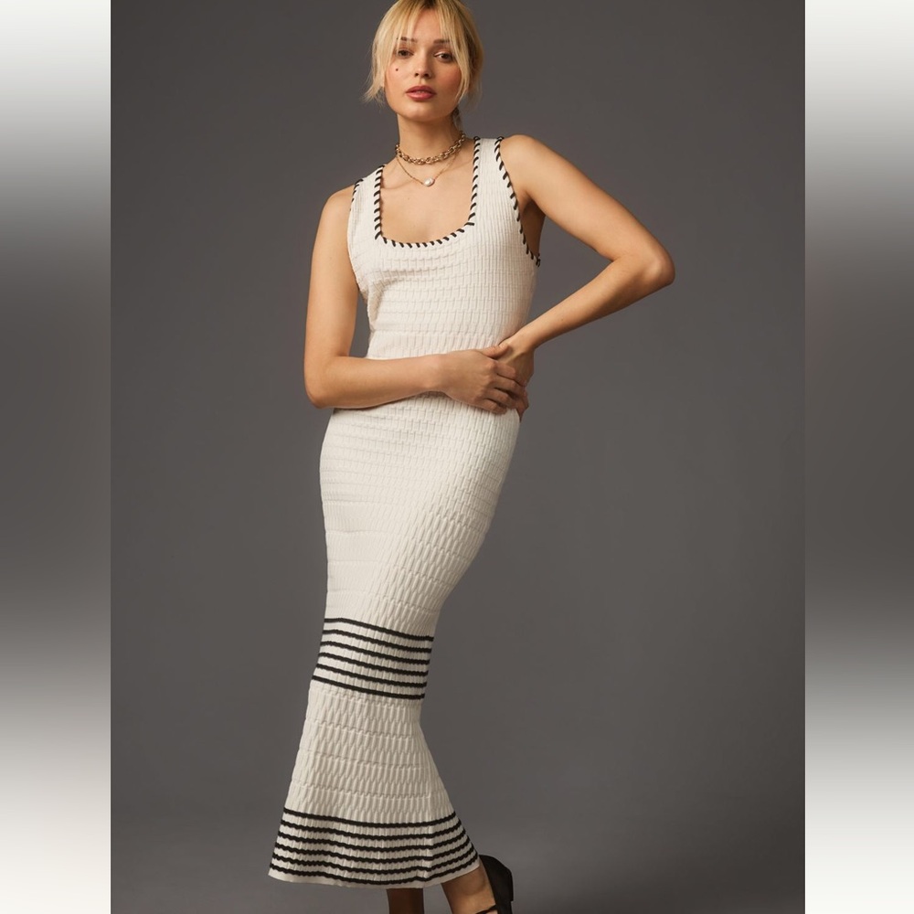 White and Black Striped Knit Dress by Anthropologie
